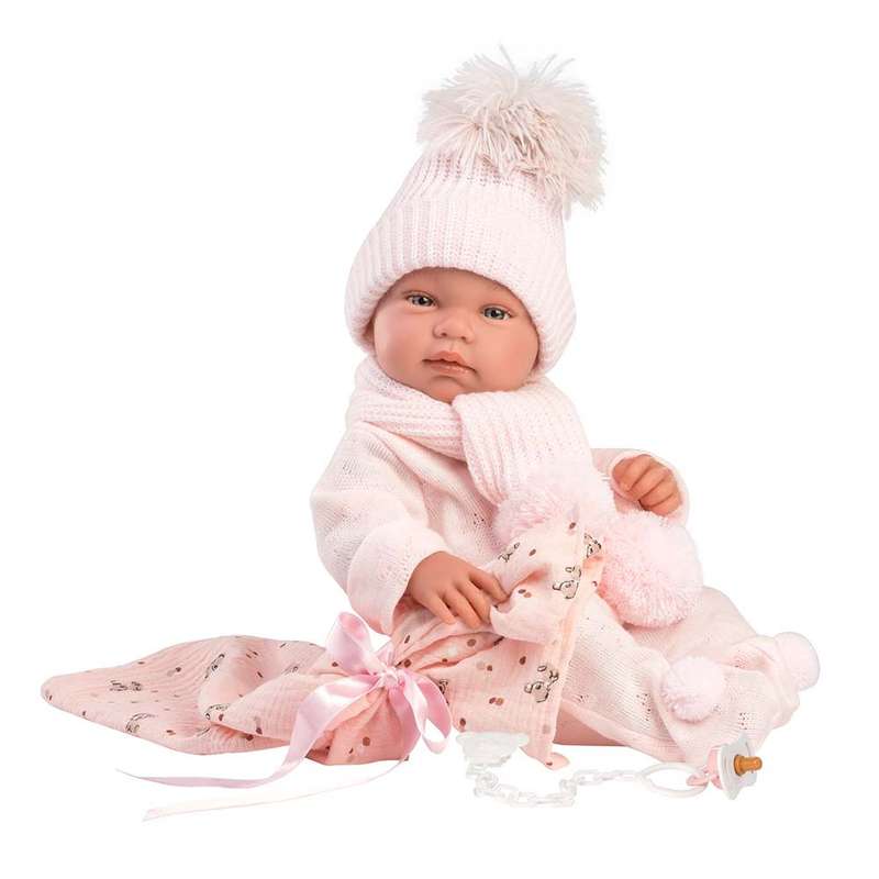 Llorens - Baby Girl Doll with Light Pink Beanie & Blanket: Tina - 43cm