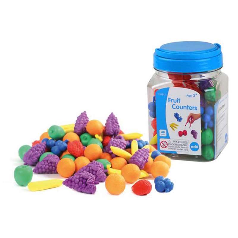 EDX Education - Counters - Fruit - 6 Colours with Tweezers - 48pcs - Jar