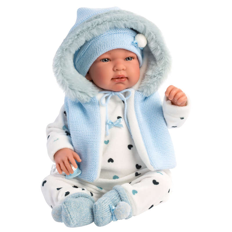 Llorens - Newborn Baby Boy Doll with Blue Romper & Accessories: Tino - 44cm (Mechanism Optional)