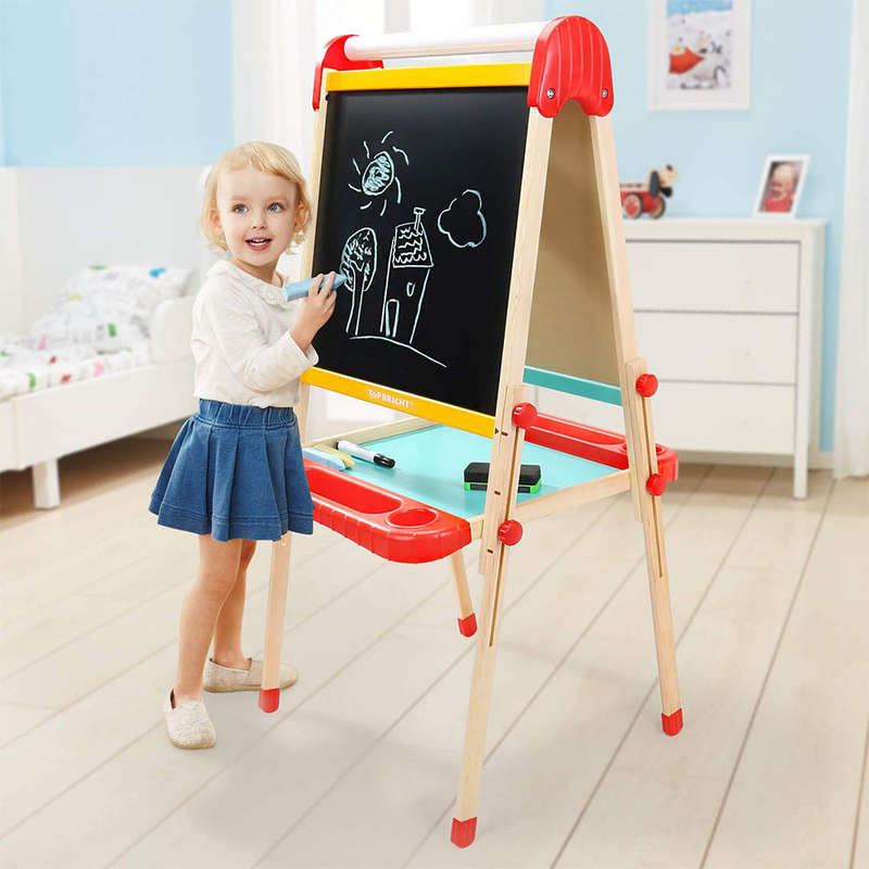 TopBright - 2 in 1 Deluxe Standing Art Easel - Adjustable Height - Black & White Board with Paper...