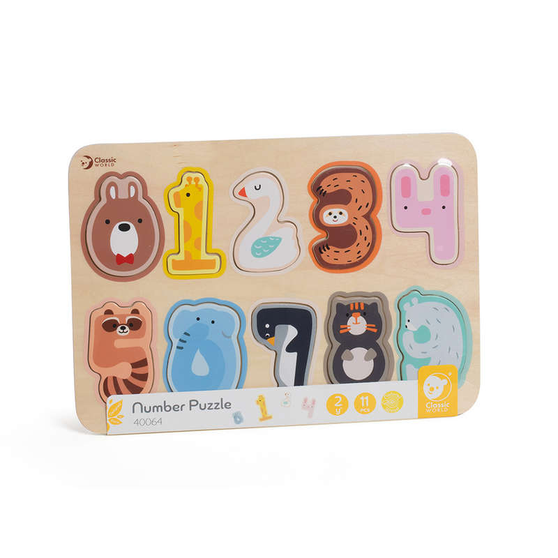 Classic World - Wooden Numbers Puzzle - Animals - 11pcs