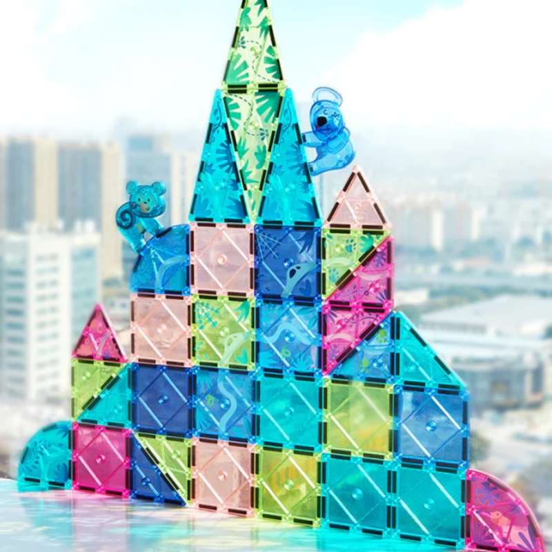 Mideer - Colourful Magnetic Tiles - Magical Jungle - 40 Transparent Pieces