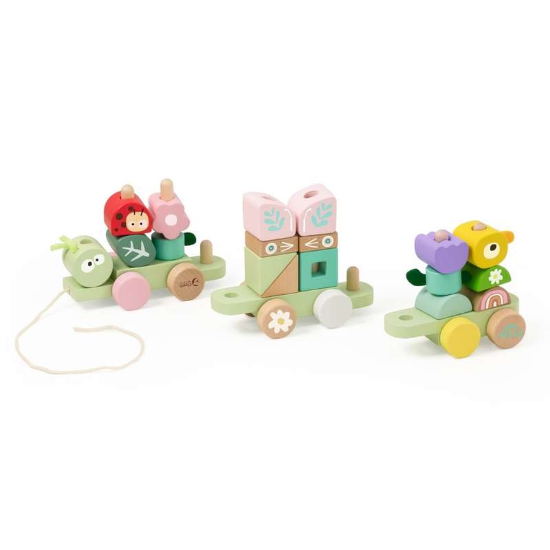 Classic World - Pull Train with Building Blocks - Wooden Jungle - 27pcs