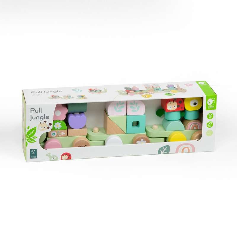 Classic World - Pull Train with Building Blocks - Wooden Jungle - 27pcs