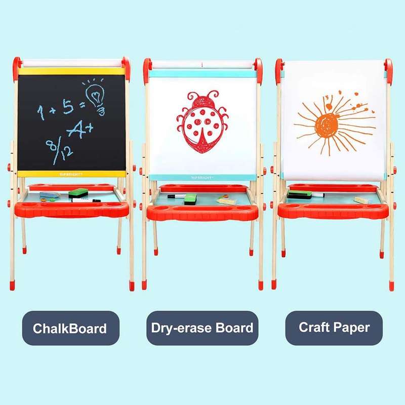 TopBright - 2 in 1 Deluxe Standing Art Easel - Adjustable Height - Black & White Board with Paper...