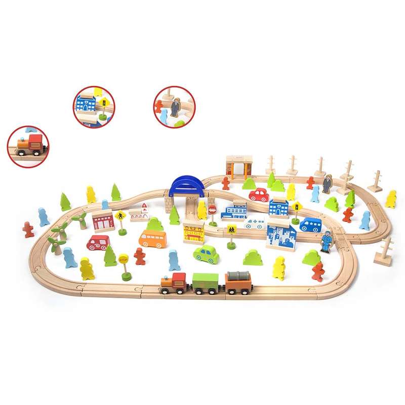 Classic World - Train Set - Wood - 110pcs