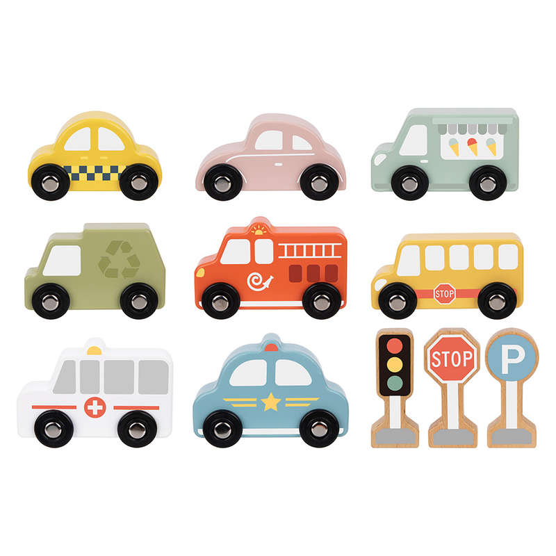 TookyToy - Transportation & Street Sign Set - 12 Piece Pastel Set