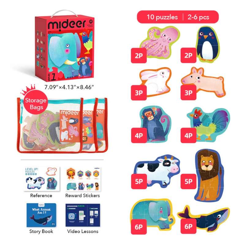 Mideer - 10-in-1 Level Up Puzzle: Level 1 Simple Animals