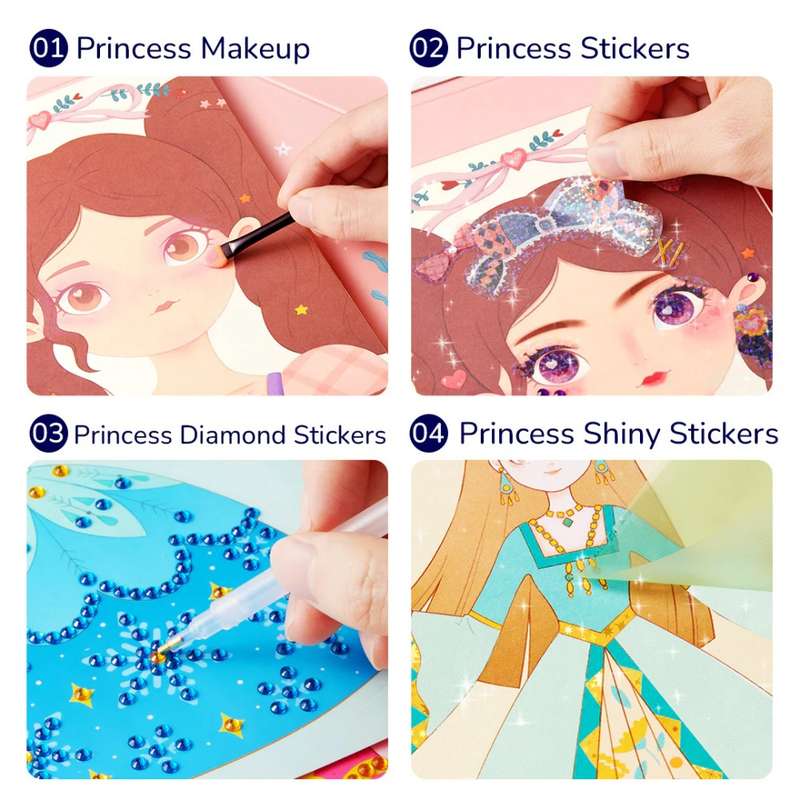 Mideer - 3-in-1 Makeup and Dress Up Arts & Crafts Book Set: Princess Fantasy Makeup