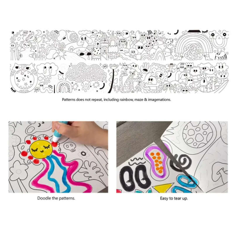 TookyToy - 2-in-1 Dot Art Painting Kit and Colouring Roll: 10 Colours