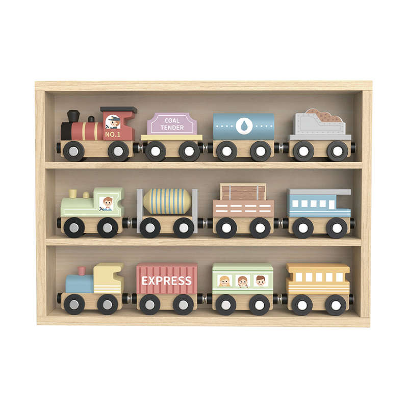 TookyToy - Wooden Train Set - Pastel - 13 Pieces