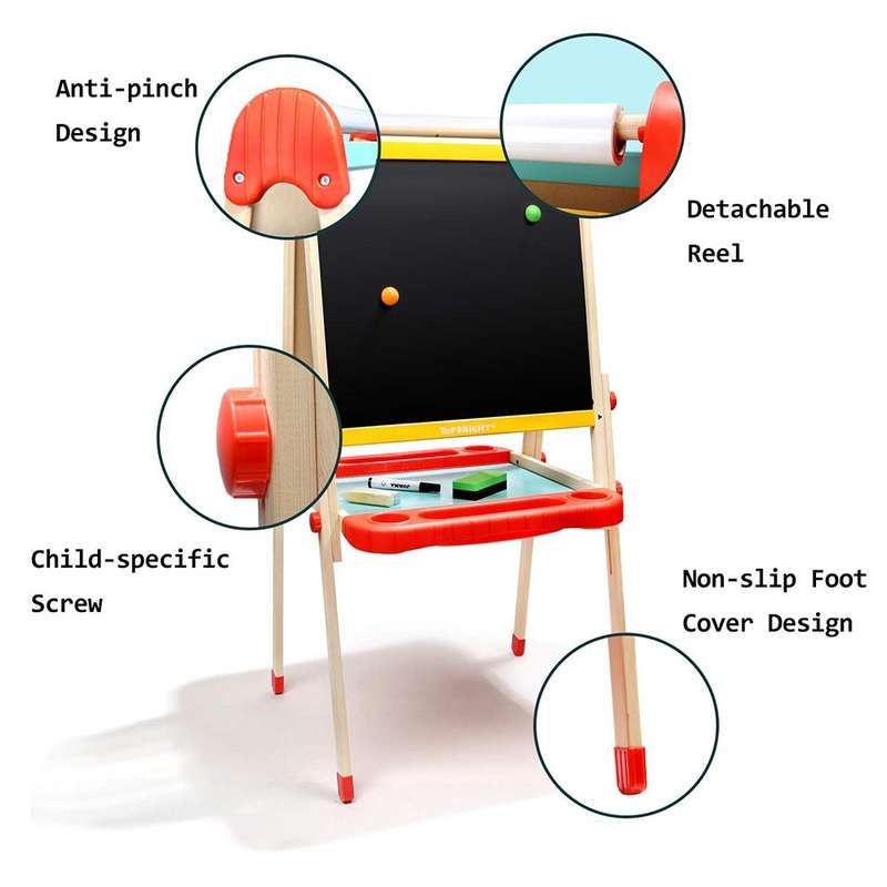 TopBright - 2 in 1 Deluxe Standing Art Easel - Adjustable Height - Black & White Board with Paper...