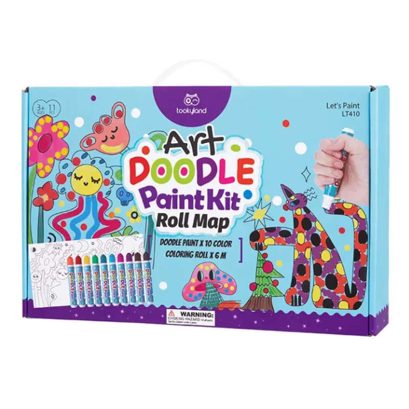 TookyToy - 2-in-1 Dot Art Painting Kit and Colouring Roll: 10 Colours