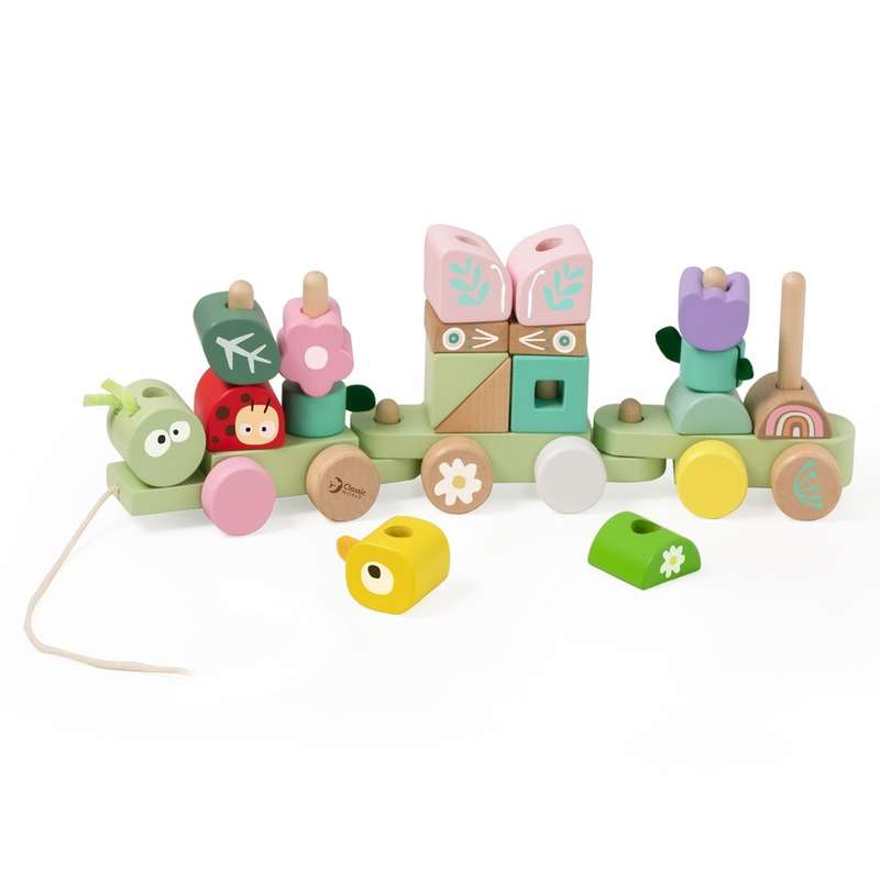 Classic World - Pull Train with Building Blocks - Wooden Jungle - 27pcs