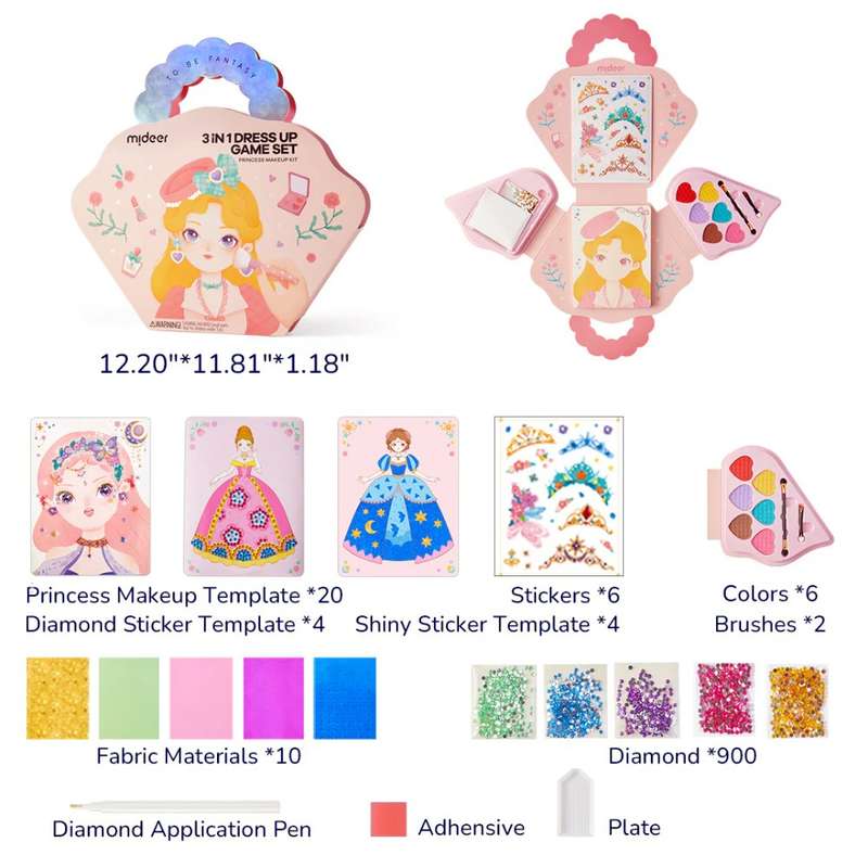 Mideer - 3-in-1 Makeup and Dress Up Arts & Crafts Book Set: Princess Fantasy Makeup