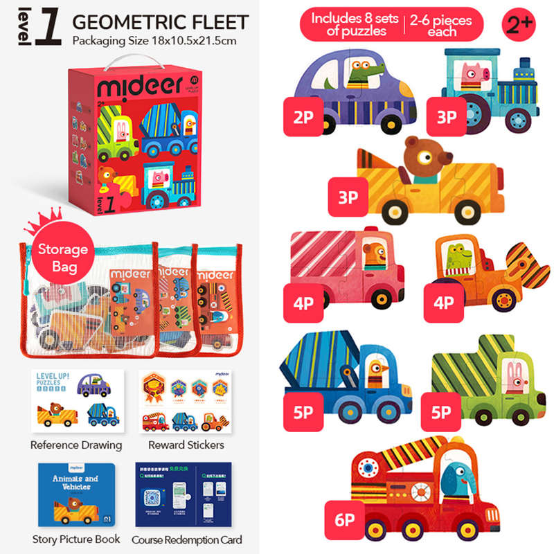 Mideer - 8-in-1 Level Up Puzzle: Level 1 Animal Transportation