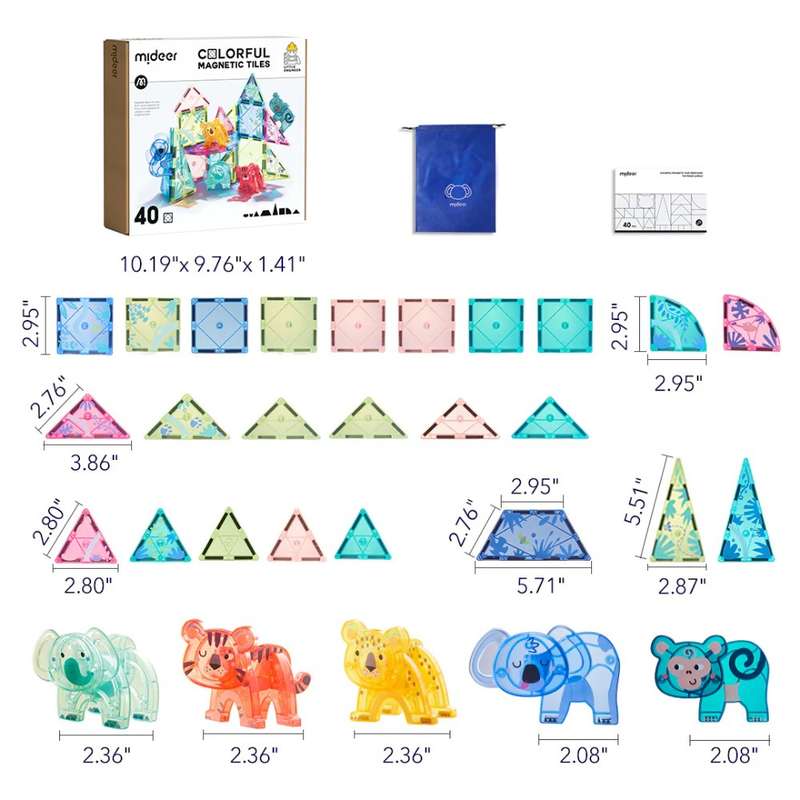 Mideer - Colourful Magnetic Tiles - Magical Jungle - 40 Transparent Pieces