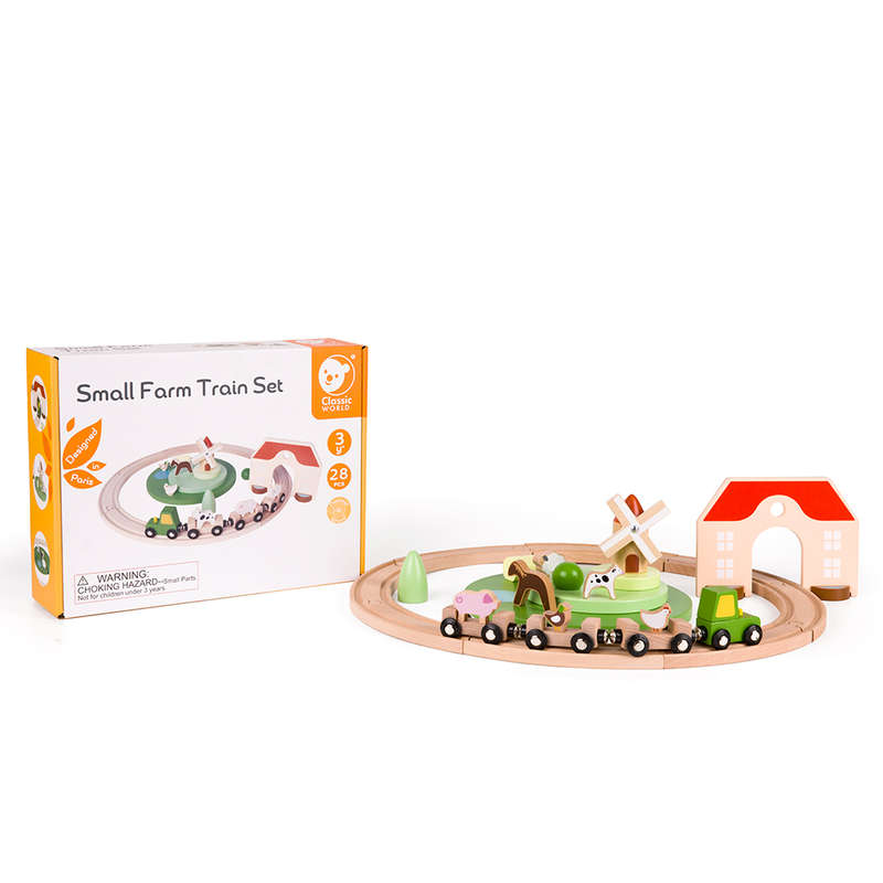 Classic World - Pretend & Play - Wooden Train Set - Small Farm - 28pcs