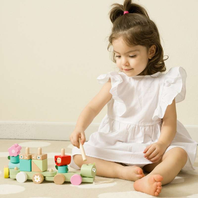 Classic World - Pull Train with Building Blocks - Wooden Jungle - 27pcs