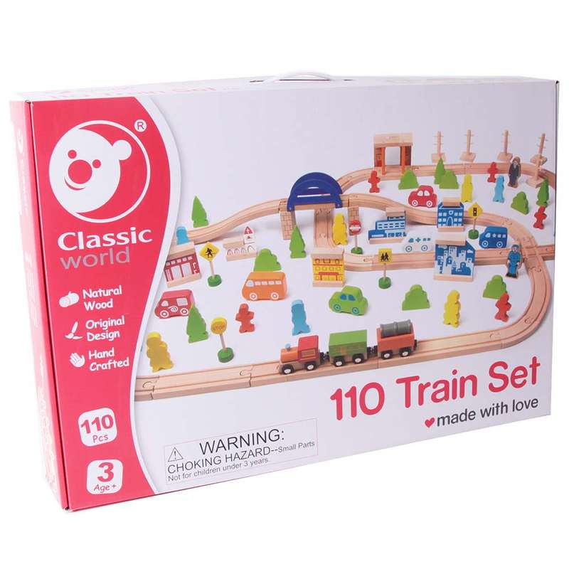 Classic World - Train Set - Wood - 110pcs