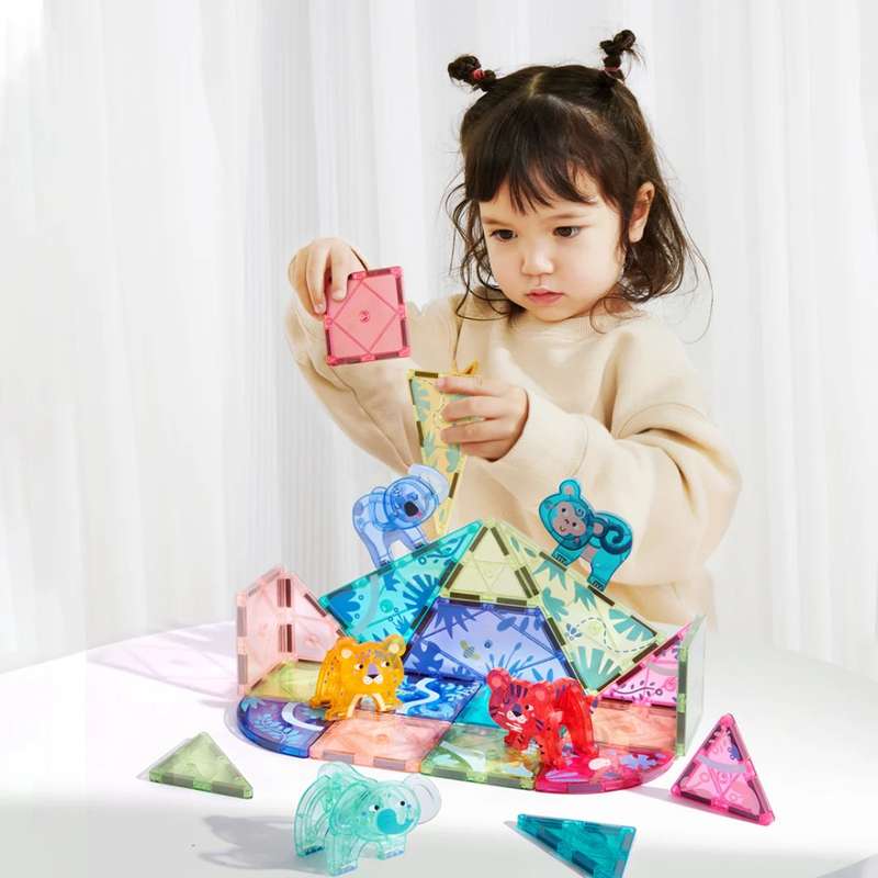 Mideer - Colourful Magnetic Tiles - Magical Jungle - 40 Transparent Pieces