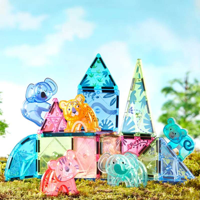 Mideer - Colourful Magnetic Tiles - Magical Jungle - 40 Transparent Pieces