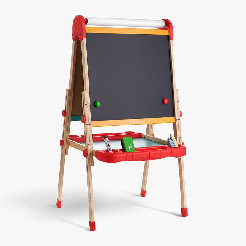 TopBright - 2 in 1 Deluxe Standing Art Easel - Adjustable Height - Black & White Board with Paper...