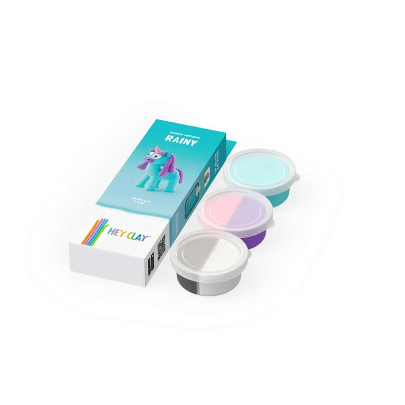 Hey Clay - Modelling Air-Dry Clay with Fun Interactive App - Rainy, Series Rainbow Unicorns, 3 cans