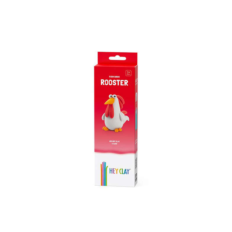 Hey Clay - Modelling Air-Dry Clay with Fun Interactive App - Rooster, series Farm Birds, 3 cans