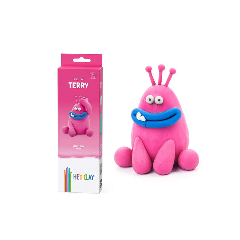 Hey Clay - Modelling Air-Dry Clay with Fun Interactive App - Terry, series Monsters, 3 cans