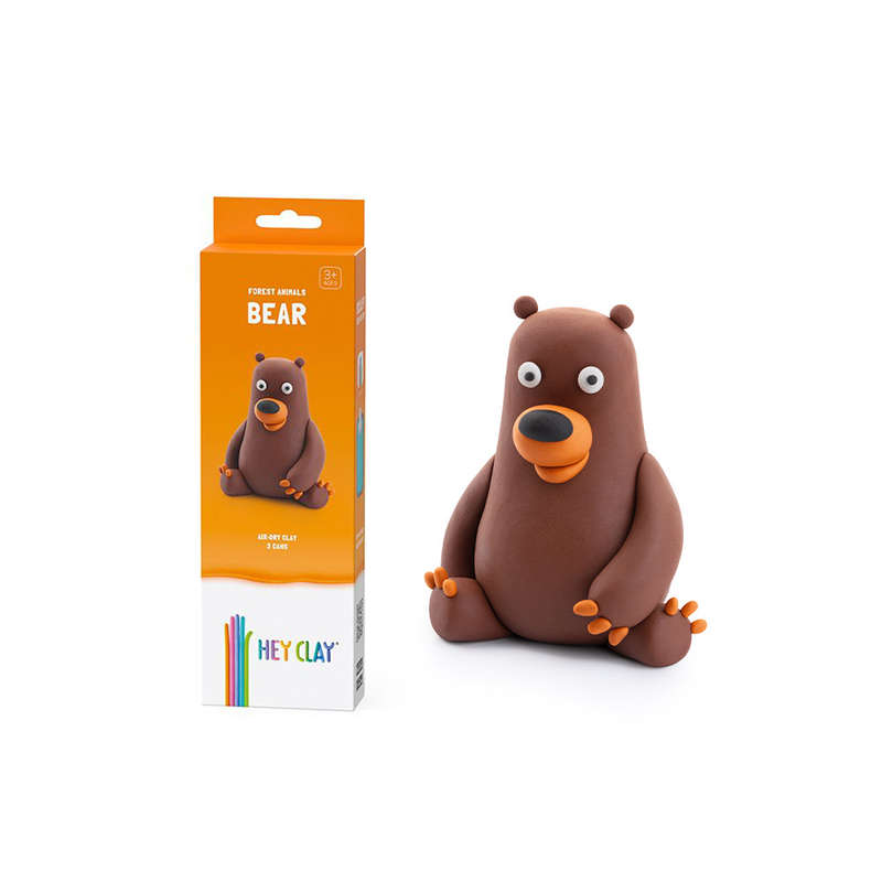 Hey Clay - Modelling Air-Dry Clay with Fun Interactive App - Bear, series Forest Animals, 3 cans