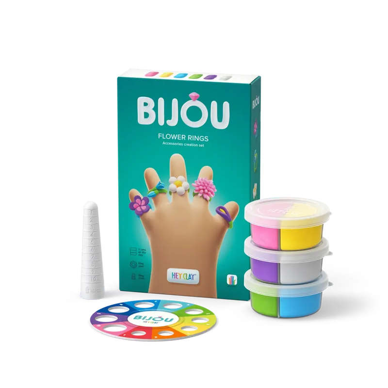 Hey Clay - Modelling Air-Dry Clay with Fun Interactive App - Flower Rings, series Bijou, 3 cans