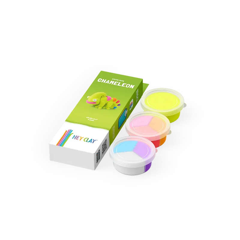 Hey Clay - Modelling Air-Dry Clay with Fun Interactive App - Chameleon, Series Exotic Pets, 3 cans