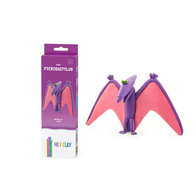 Hey Clay - Modelling Air-Dry Clay with Fun Interactive App - Pterodactylus, series Dinos, 3 cans