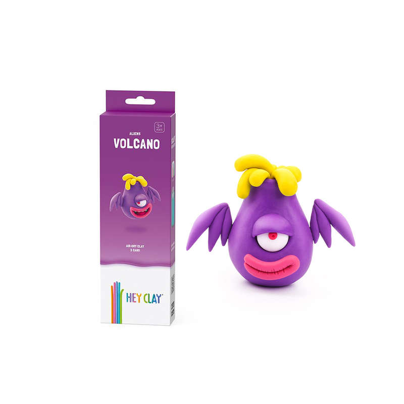 Hey Clay - Modelling Air-Dry Clay with Fun Interactive App - Volcano, series Aliens, 3 cans
