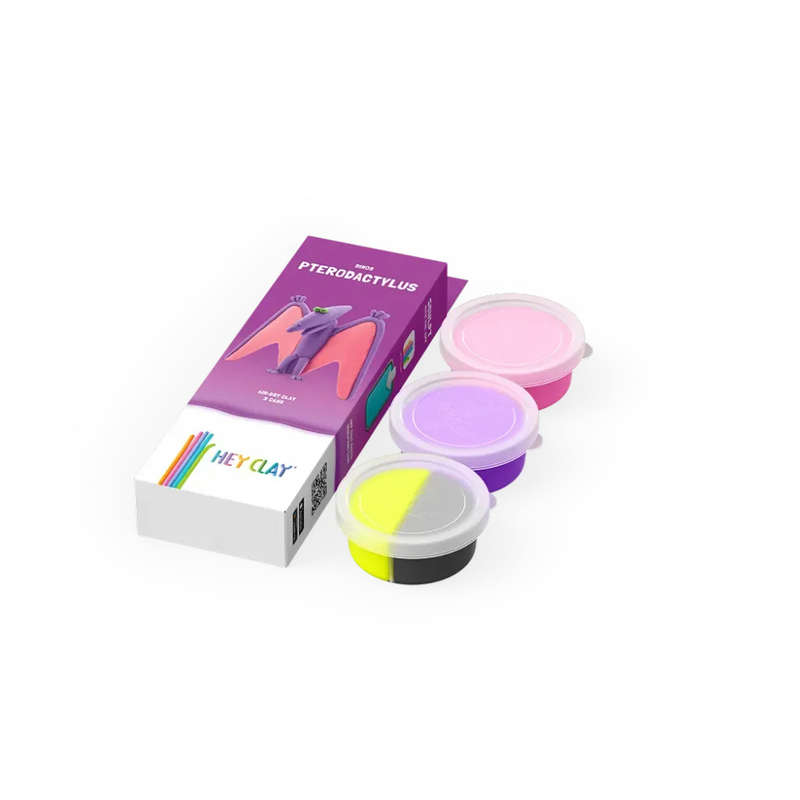 Hey Clay - Modelling Air-Dry Clay with Fun Interactive App - Pterodactylus, series Dinos, 3 cans