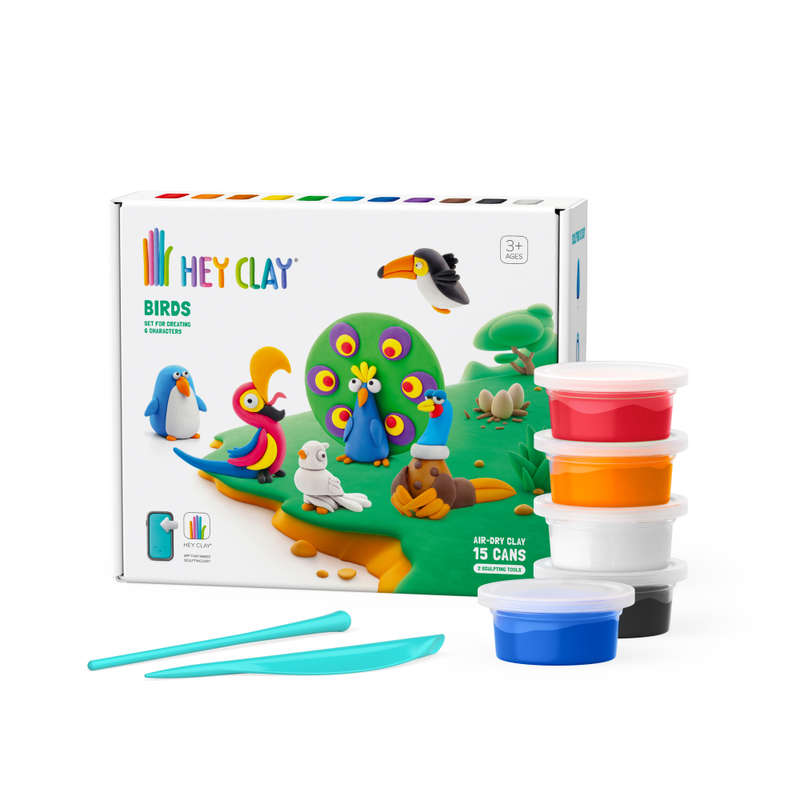 Hey Clay - Modelling Air-Dry Clay with Fun Interactive App - Birds, 15 cans