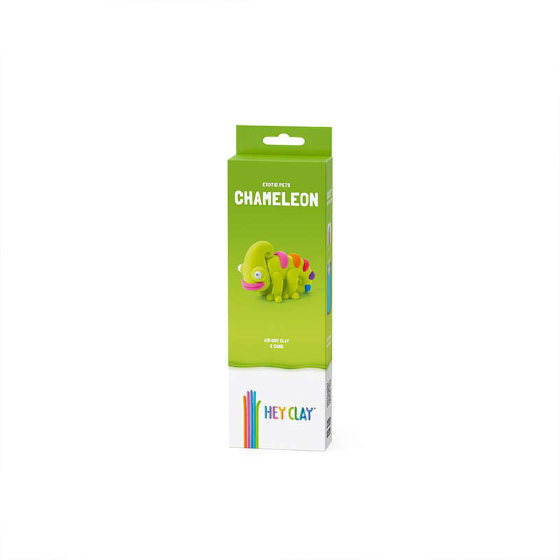 Hey Clay - Modelling Air-Dry Clay with Fun Interactive App - Chameleon, Series Exotic Pets, 3 cans