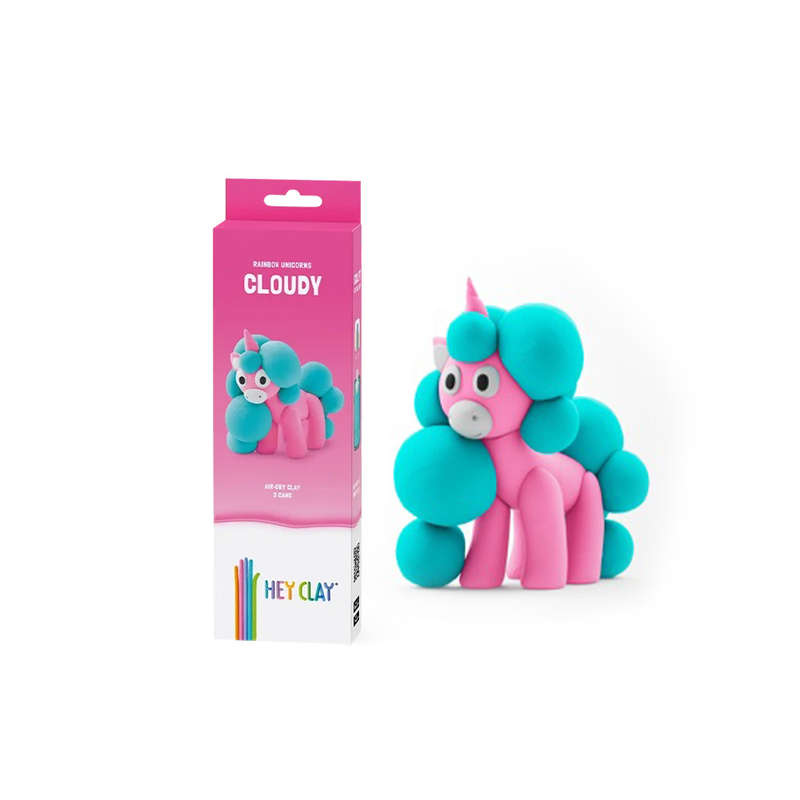 Hey Clay - Modelling Air-Dry Clay with Fun Interactive App - Cloudy, Series Rainbow Unicorns, 3 cans