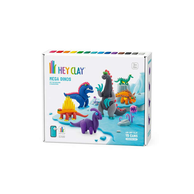 Hey Clay - Modelling Air-Dry Clay with Fun Interactive App - Mega Dinos, 15 cans