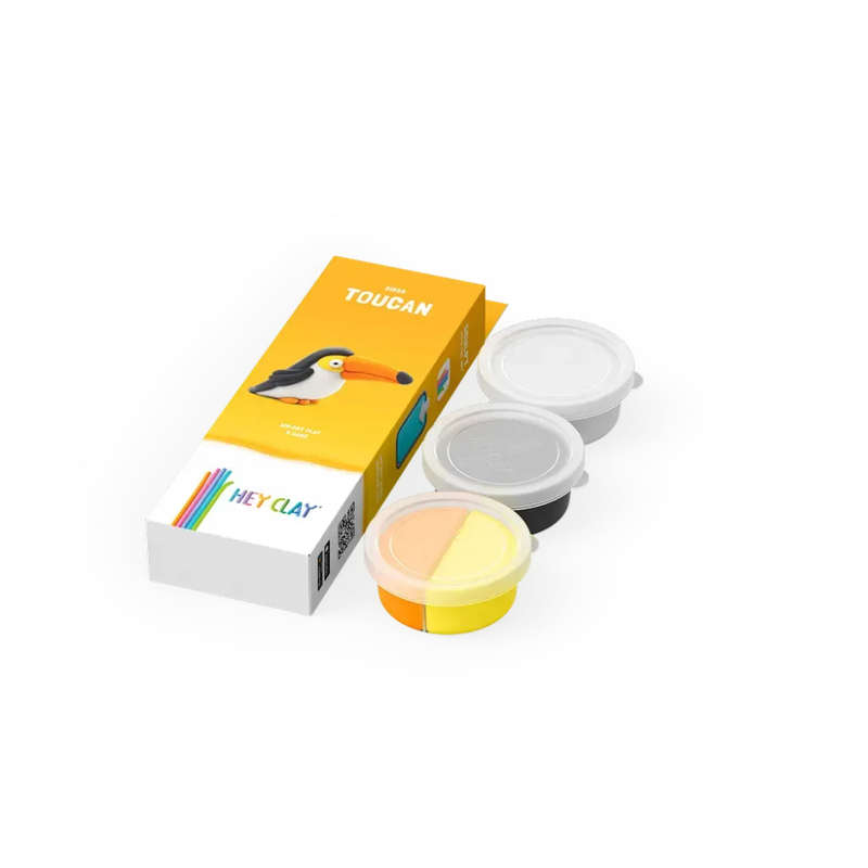 Hey Clay - Modelling Air-Dry Clay with Fun Interactive App - Toucan, series Birds, 3 cans