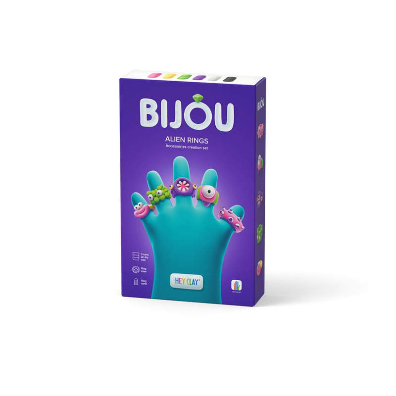 Hey Clay - Modelling Air-Dry Clay with Fun Interactive App - Alien Rings, series Bijou, 3 cans