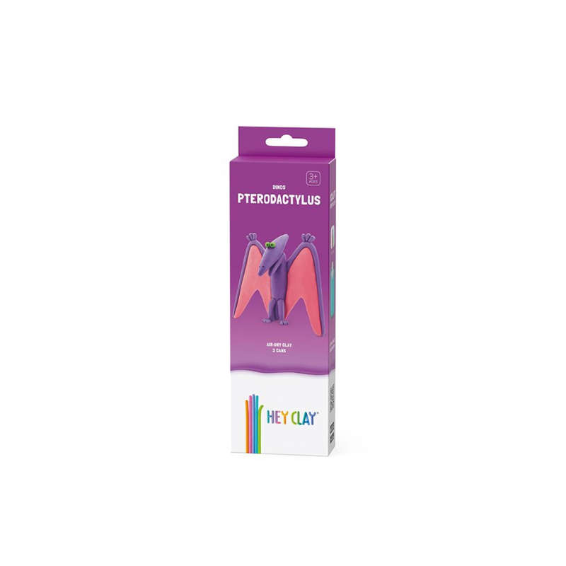 Hey Clay - Modelling Air-Dry Clay with Fun Interactive App - Pterodactylus, series Dinos, 3 cans