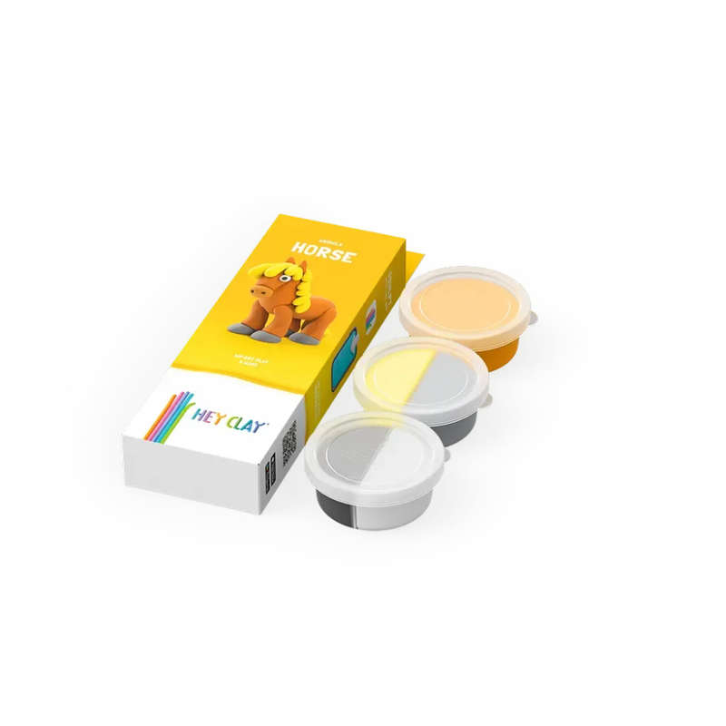 Hey Clay - Modelling Air-Dry Clay with Fun Interactive App - Horse, series Animals, 3 cans