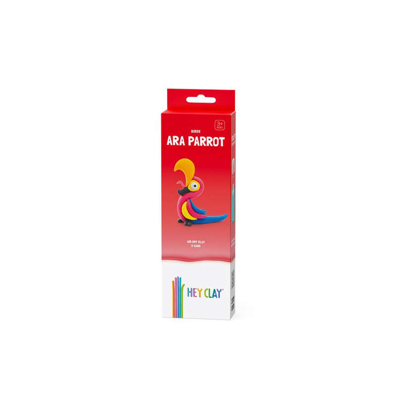 Hey Clay - Modelling Air-Dry Clay with Fun Interactive App - Ara Parrot, series Birds, 3 cans
