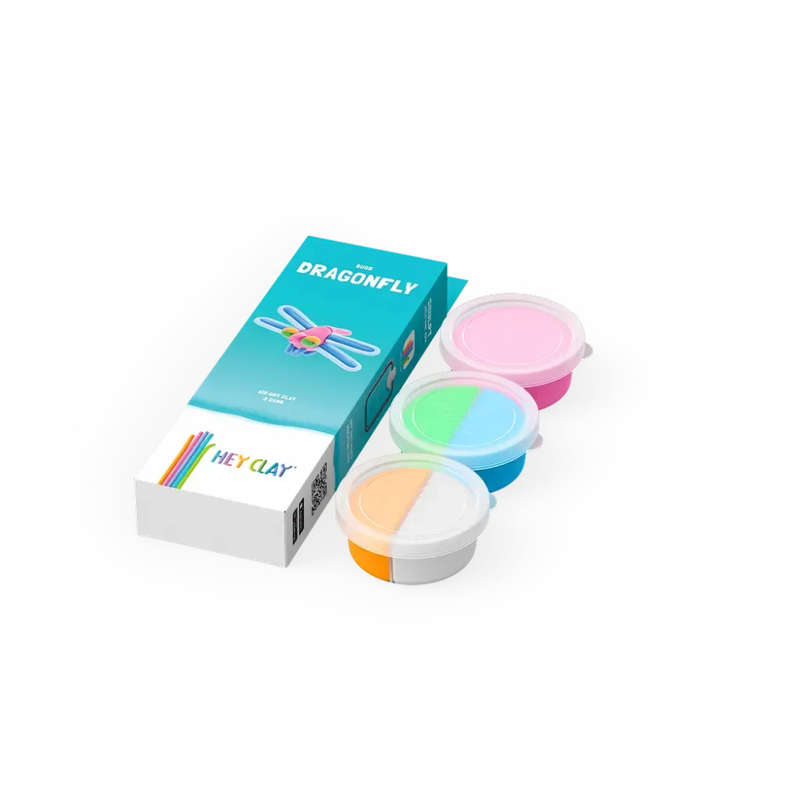 Hey Clay - Modelling Air-Dry Clay with Fun Interactive App - Dragonfly, series Bugs, 3 cans