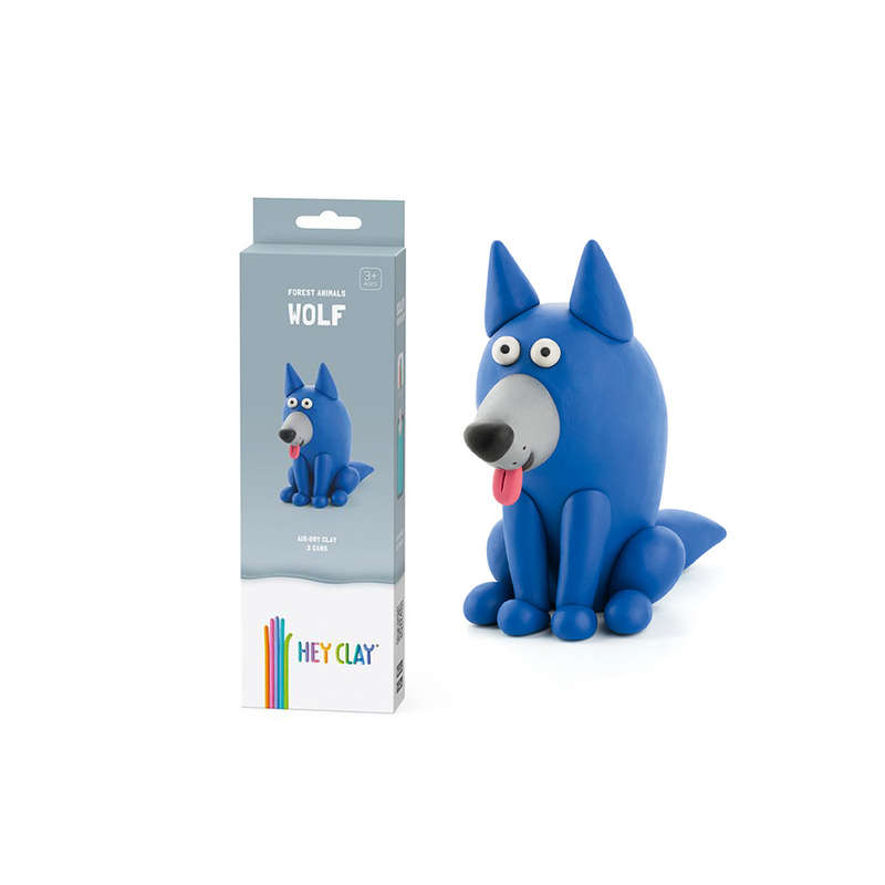 Hey Clay - Modelling Air-Dry Clay with Fun Interactive App - Wolf, series Forest Animals, 3 cans