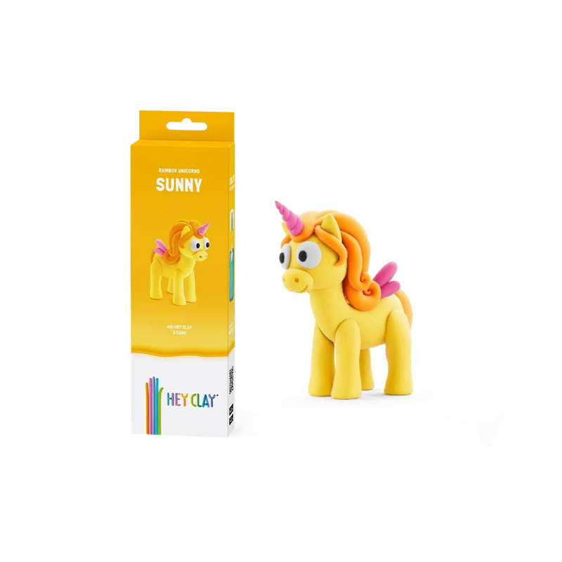 Hey Clay - Modelling Air-Dry Clay with Fun Interactive App - Sunny, Series Rainbow Unicorns, 3 cans