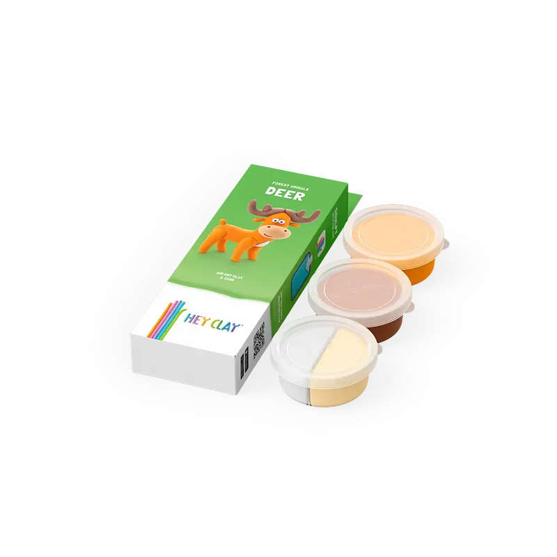 Hey Clay - Modelling Air-Dry Clay with Fun Interactive App - Deer, series Forest Animals, 3 cans