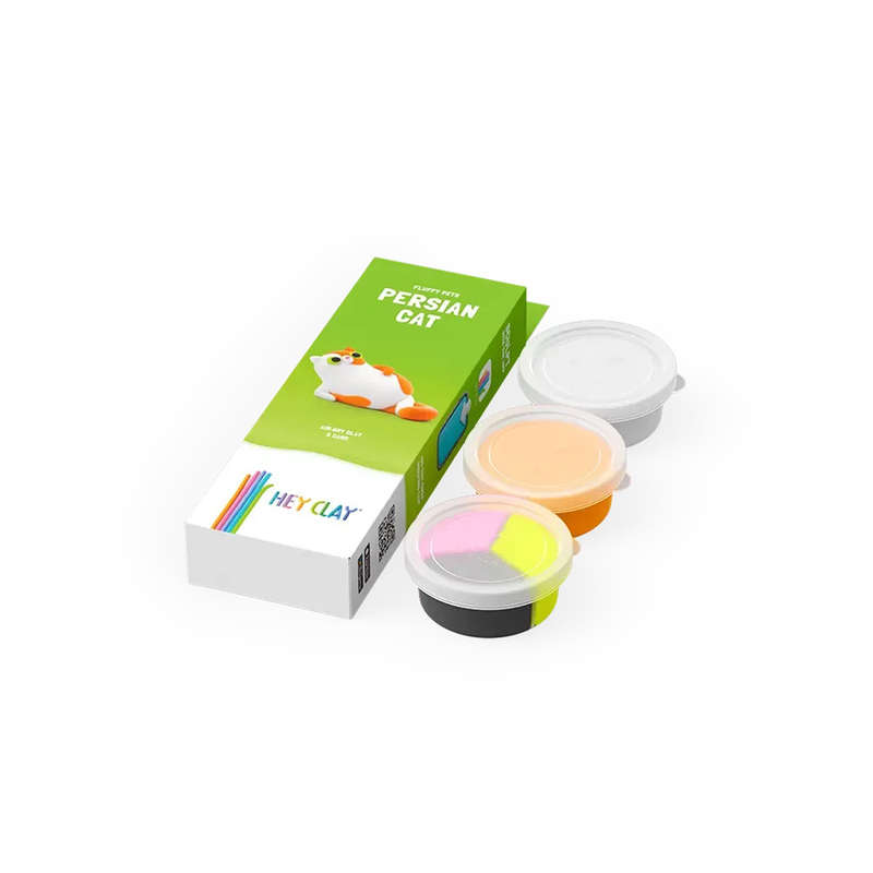 Hey Clay - Modelling Air-Dry Clay with Fun Interactive App - Persian cat, series Fluffy Pets, 3 cans